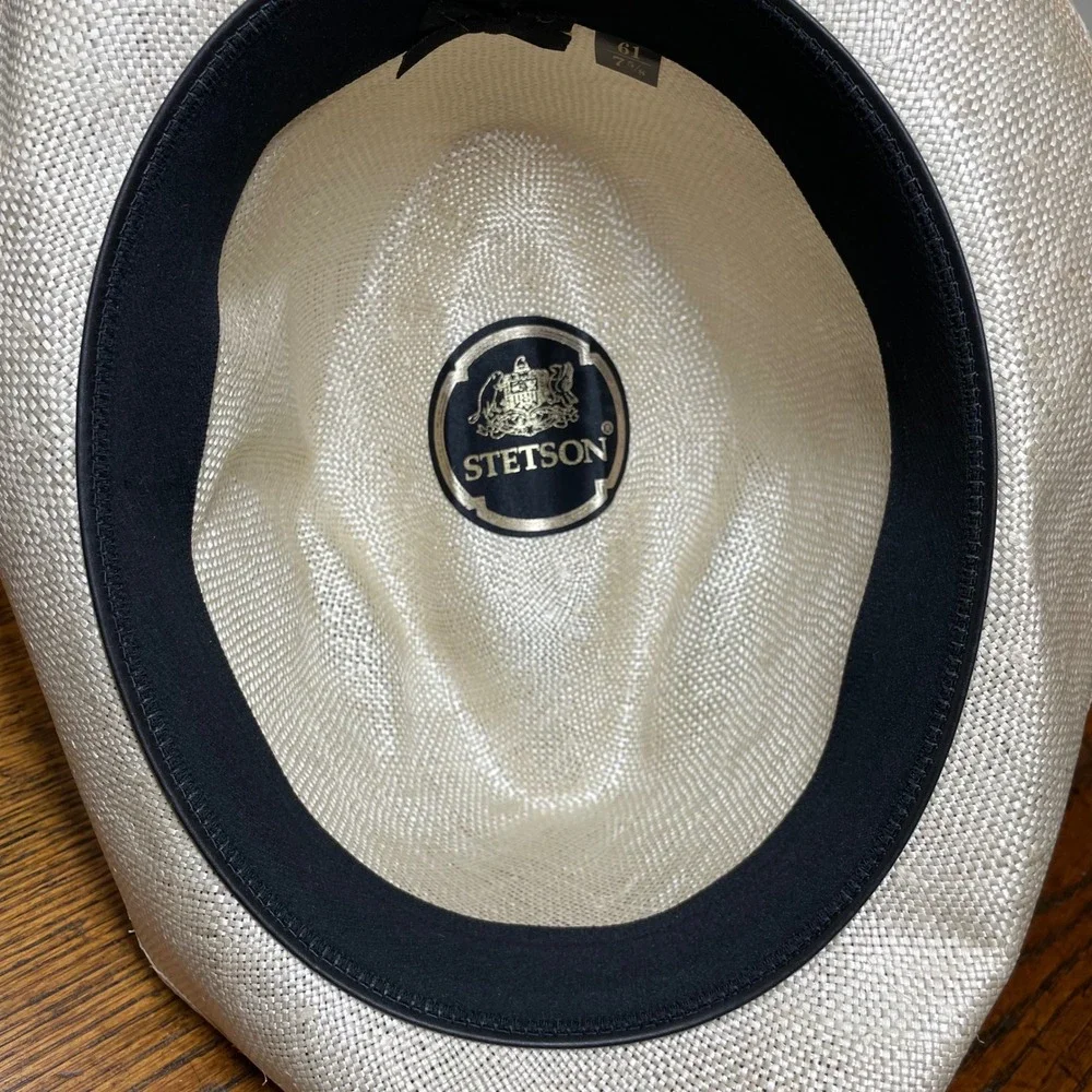Stetson Straw Fedora Hat Cream Off White Woven Panama Style Size 7 5/8 61cm Luxe - Picture 15 of 15